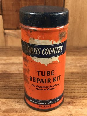 画像1: Sears Roebuck And Co “Cross Country” Tube Repair Kit Tin Can　シアーズローバックス　ビンテージ　ブリキ缶　40〜50年代