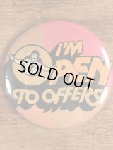 “I'm Open To Offers” Message Pin Back　メッセージ　ビンテージ　缶バッジ　70〜80年代