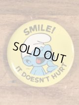 Smurf “Smile! It Doesn't Hurt” Pinback　スマーフ　ビンテージ　缶バッジ　缶バッチ　80年代