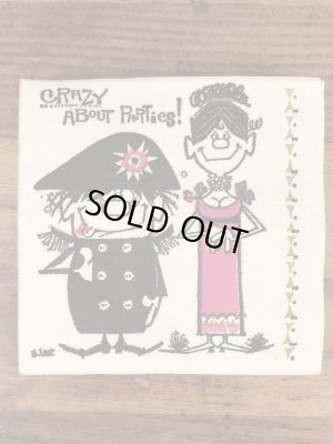 酔っ払いのイラストが描かれたビンテージ紙ナプキン