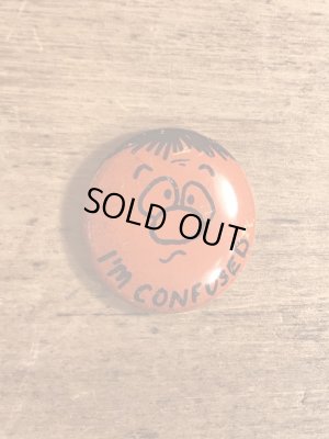 I'm Confusedの顔が描かれたビンテージ缶バッジ