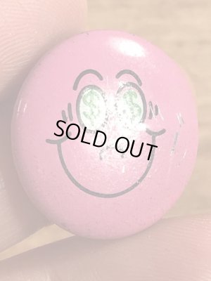 目が$マークになったスマイルのビンテージ缶バッジ