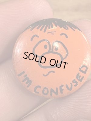 I'm Confusedの顔が描かれたビンテージ缶バッジ