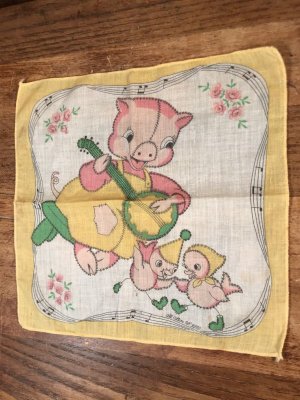 50’sのバンジョーを弾いたブタのヴィンテージの子供用ハンカチ