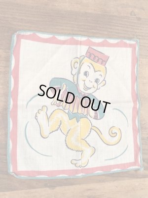 50年代頃のアコーディオンを弾いたサルのビンテージキッズハンカチ