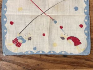 50’sの曲芸をしている犬が描かれたヴィンテージの子供用ハンカチ