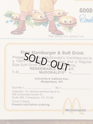 80年代 ビンテージ マクドナルド フライヤーカード ロナルド 紙物 雑貨