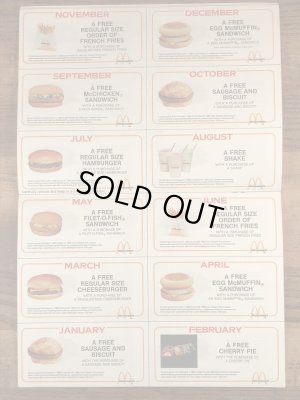 80’s ヴィンテージ マクドナルド 塗り絵 ロナルド カレンダー 雑貨