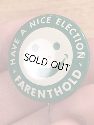 70’sの選挙のスマイルフェイスが描かれたヴィンテージの缶バッチ