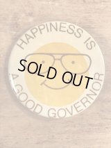 Smile Face “Happiness Is A Good Governor” Pinback　スマイル　ビンテージ　缶バッジ　選挙　缶バッチ　80年代