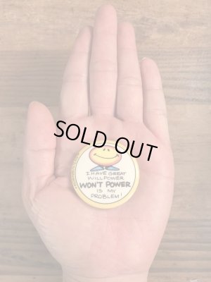 80’sのメッセージとスマイルが描かれたヴィンテージの缶バッジ