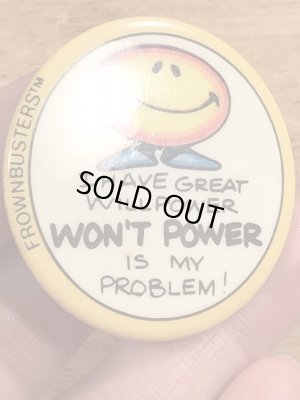 80年代頃のメッセージとスマイルが描かれたビンテージの缶バッチ