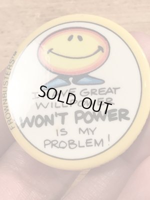 80’sのメッセージとスマイルが描かれたヴィンテージの缶バッジ