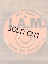 “My Vote Is I.A.M.” Smile Pinback　スマイルフェイス　ビンテージ　缶バッジ　缶バッチ　70年代