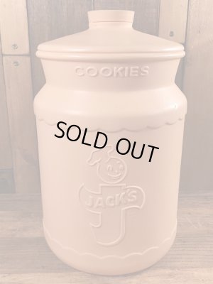 企業キャラクターのハッピージャックスのビンテージのクッキーコンテナー