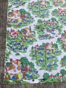 他の写真2: Smurf Village Flat Sheet　スマーフ　ビンテージ　フラットシーツ　生地　80年代