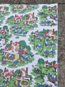 他の写真1: Smurf Village Flat Sheet　スマーフ　ビンテージ　フラットシーツ　生地　80年代