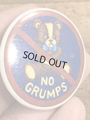 80年代頃のNo Grumpsのメッセージが書かれたヴィンテージの缶バッチ