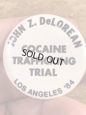 80’sのJohn Z. Deloreanのコカイン密売裁判のヴィンテージの缶バッチ