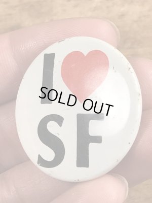 80’sのI Love SFのメッセージが書かれたヴィンテージの缶バッチ