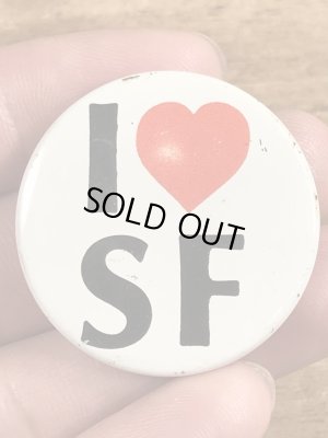 80年代頃のI Love SFのメッセージが書かれたビンテージの缶バッジ