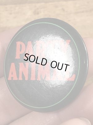 80'sのParty Animalのメッセージが書かれたヴィンテージの缶バッチ