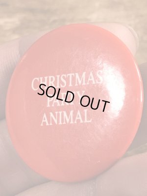 80'sのChristmas Party Animalのメッセージが書かれたヴィンテージの缶バッチ