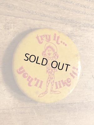 70年代頃のメッセージが書かれたビンテージの缶バッジ