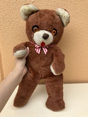 50〜60年代の赤チェックリボンのくまのぬいぐるみ
