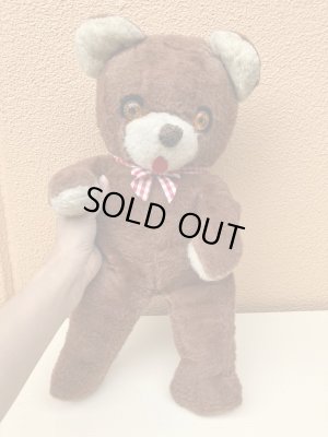 50〜60年代の赤チェックリボンのくまのぬいぐるみ