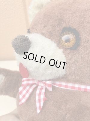 50〜60年代の赤チェックリボンのくまのぬいぐるみ