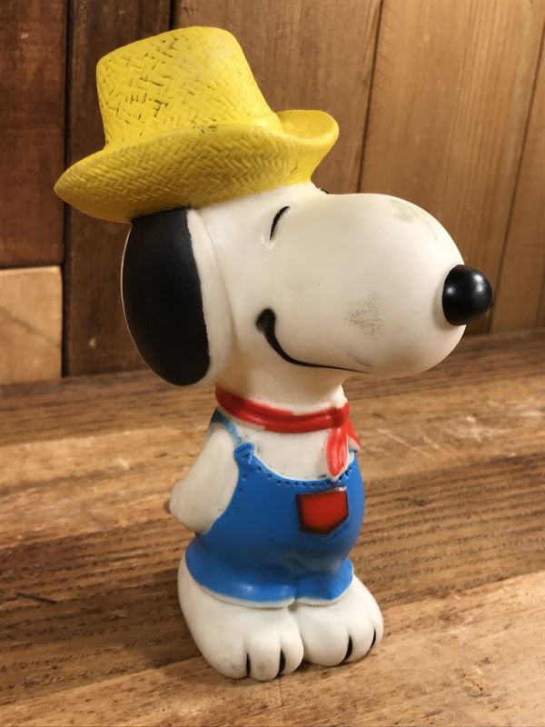 Peanuts Snoopy Farmer Squeeze Doll スヌーピー ビンテージ スクイーズドール ソフビフィギュア 80年代｜Animation Character