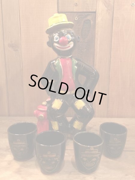 50年代頃のホーボークラウンの陶器製デキャンタ＆ショットグラス4点セット