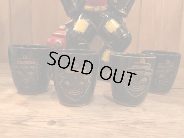 50年代頃のホーボークラウンの陶器製デキャンタ＆ショットグラス4点セット