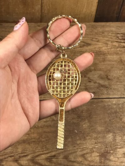 画像1: Tennis Racket Pearl Enamel Keychain　テニスラケット　ビンテージ　キーホルダー　エナメル　70年代