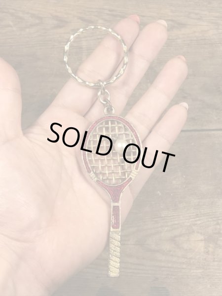 テニスラケットのエナメル加工のビンテージキーホルダー