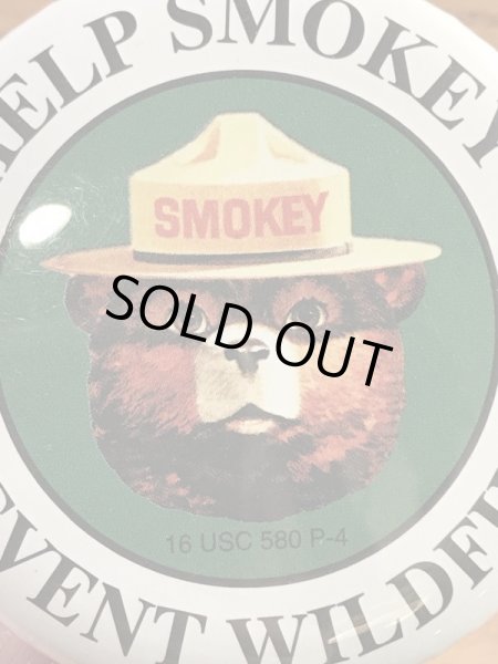 アドバタイジングキャラクターのスモーキーベアの80年代〜ビンテージ缶バッジ