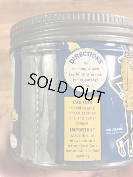 企業キャラクターのミスターピーナッツの50年代ビンテージブリキ缶