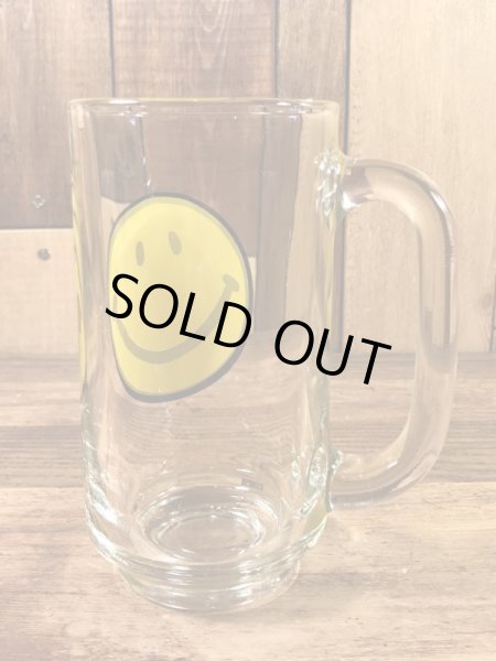 スマイルが描かれたガラス製の70年代ビンテージビアジョッキ