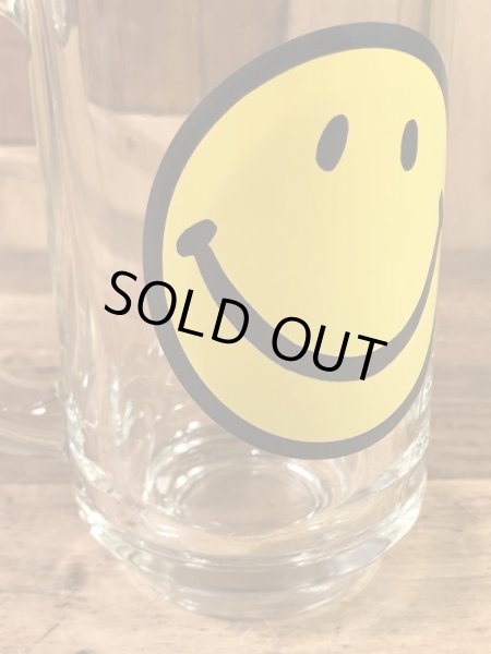 スマイルが描かれたガラス製の70年代ビンテージビアジョッキ