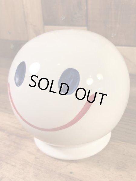 スマイルフェイスのセラミック製の70’sヴィンテージコインバンク