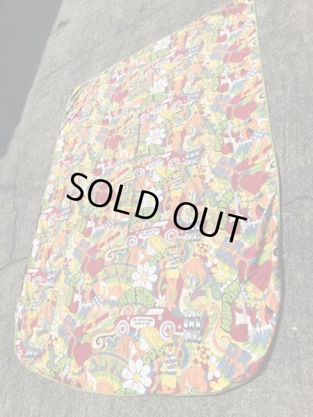 ヒッピー調のポップアートの60〜70年代ビンテージフラットシーツ