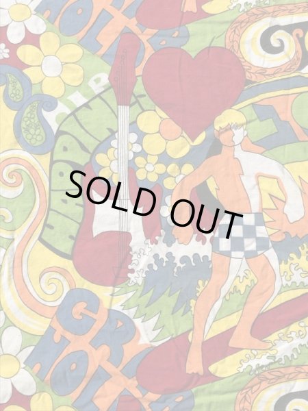 ヒッピー調のポップアートの60〜70’sヴィンテージキングサイズフラットシーツ