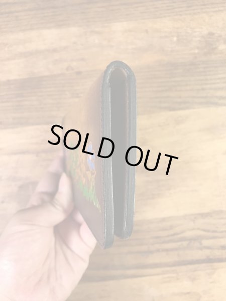 フラワーとカメが描かれたヒッピー調の70’sヴィンテージレザーウォレット