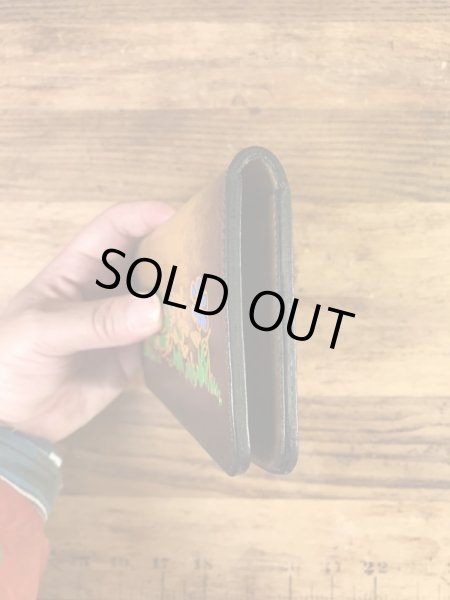 フラワーとカメが描かれたヒッピー調の70’sヴィンテージレザーウォレット