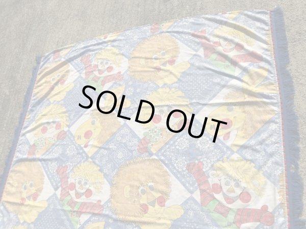 アニマルとボーイズ＆ガールズのフリンジが付いた70’sヴィンテージキングサイズシーツ