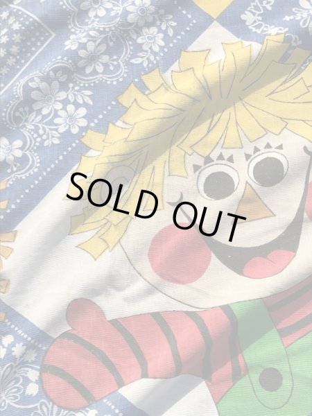 アニマルとボーイズ＆ガールズのフリンジが付いた70’sヴィンテージキングサイズシーツ