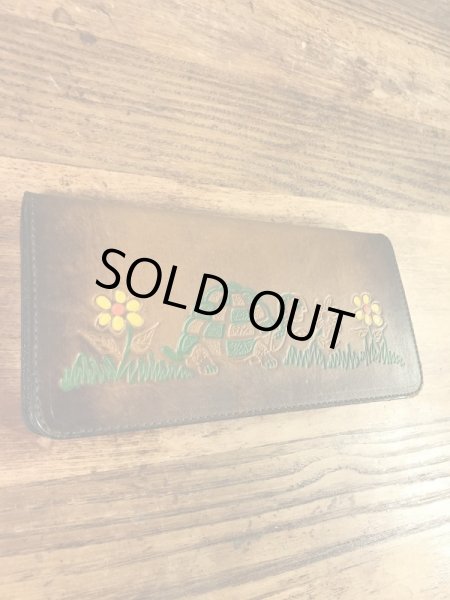 花と亀のヒッピー調の70年代ビンテージ革財布