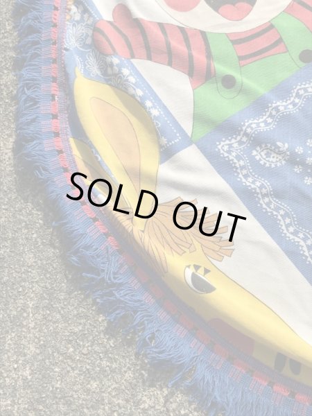 アニマルとボーイズ＆ガールズのフリンジが付いた70’sヴィンテージキングサイズシーツ