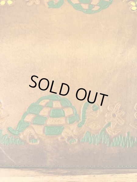 花と亀のヒッピー調の70年代ビンテージ革財布